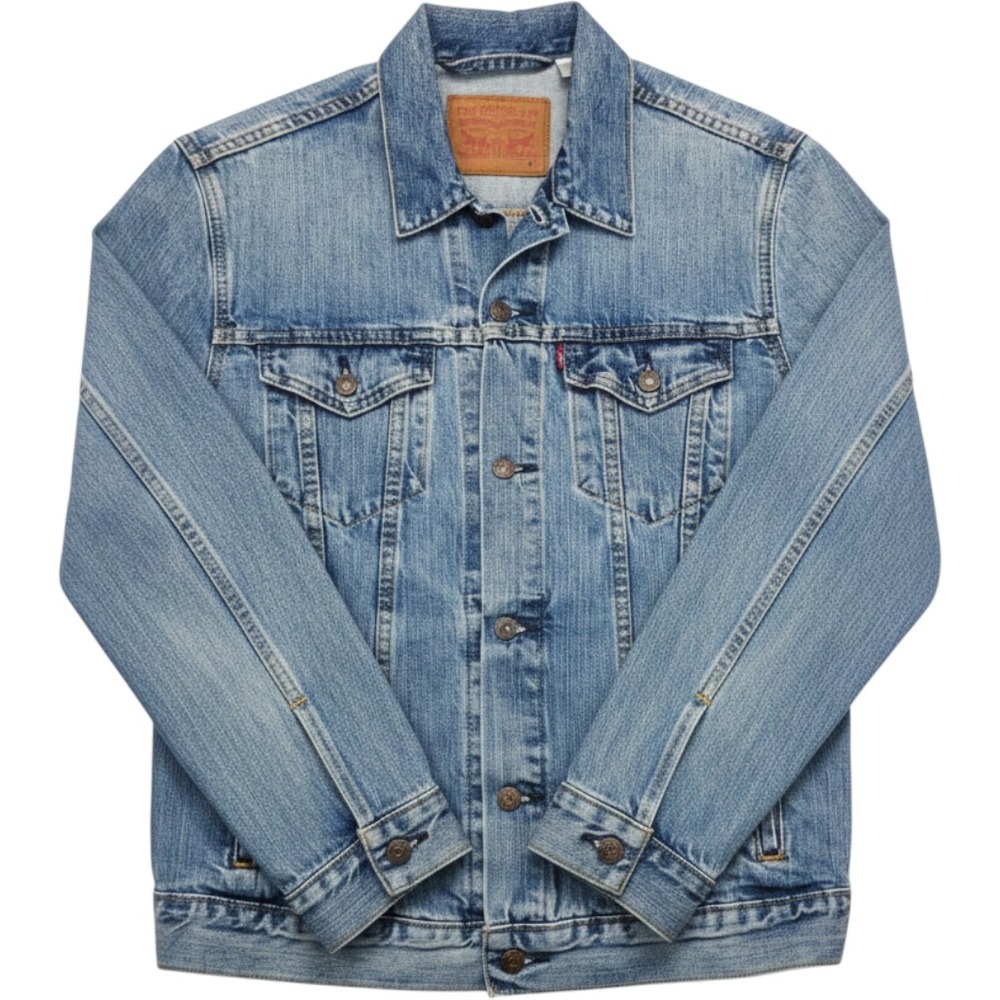 Levis Mens Trucker Jacket Light Wash Blue Denim Button Front Size M